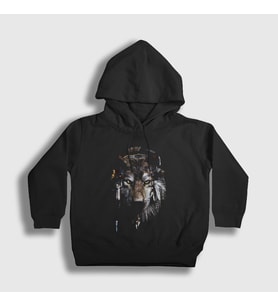 Presmono Unisex Çocuk Siyah Indian Wolf Kurt Kapüşonlu Sweatshirt 307062tt
