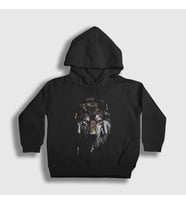 Presmono Unisex Çocuk Siyah Indian Wolf Kurt Kapüşonlu Sweatshirt 307062tt