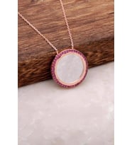 Rubin Taşlı Ayetli Tamtur Gümüş Plaka Kolye 1212 (Pembe)