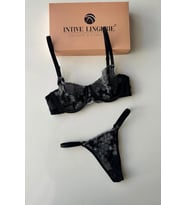 Claire Kadın Siyah Transparan Beyaz Çiçekli Tanga Sütyen Takım (Intive-Limited)