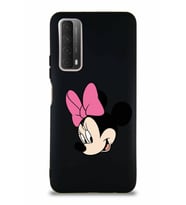 Huawei Y7A Soft Premier Kapak Minnie Mouse-B Tasarımlı Silikon Kılıf - Siyah (Şeffaf)