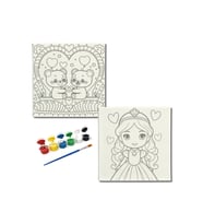 Okul Etkinliği-2'li Tuval Boyama Seti. 20x20 Cm Uv Baskı 6 Akrilik Boya 1 Fırça-model-308
