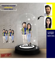 Kişiye Özel Karikatür Sarı Lacivert Taraftar Tasarımlı Fanus Biblo, Taraftar Hediyesi, + 2 anahtarlık ile