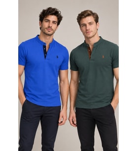 Dewberry Erkek Pamuklu Tişört 2'li Set Yeşil-Saks T8560 Casual Stil, Jean ve Şort Kombini, Seyahat Gardırobu