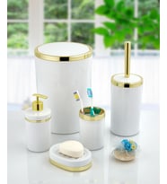 Akrilik Yapım Gold Çizgi Banyo Takımı 5'li Yuvarlak Banyo Seti Beyaz