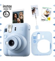 Instax mini 12 Mavi Fotoğraf Makinesi-20'li Film-Kıskaçlı Resim Standı ve Silikon Kılıf Seti