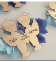 Kişiye Özel Pleksi İkiz Bebek Magnet Hatıra (Altın)