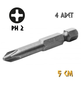 Kupa Tyson Vidalama Ucu Bits Uç - PH2 Yıldız - 5 cm. - 4 Adet (Gri)