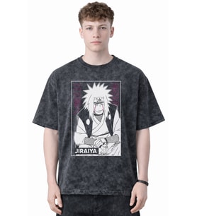 Tasarım Jiraiya Naruto Anime Baskılı Unisex Oversize Eskitme Yıkamalı Tişört