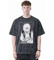 Tasarım Jiraiya Naruto Anime Baskılı Unisex Oversize Eskitme Yıkamalı Tişört