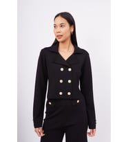 Styleboom X Peraluna KATHY BLAZER Çelik Örgü Crop Kruvaze Blazer Kadın Triko Ceket - Siyah
