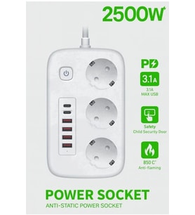 akım Korumalı Priz Ve Masaüstü Şarj İstasyonu Kablosuz 3 Priz ,4 Usb, 2 Type-c Girişli 2 Metre
