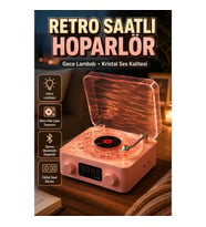 Retro Saatli Bluetooth Hoparlör Gece Lambalı Plak Çalar Tasarım Kristal Ses Kalitesi