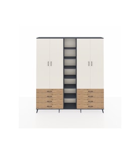 Arges Dolap 10 Raflı 8 Çekmeceli 2 Askılı 220x30x243 Antrasit-Aytaşı/Çam