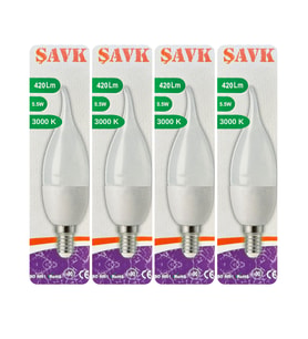 (4 Adet) Şavk 5,5W (37W) Sarı Işık (3000K) E14 Duylu (İnce Duy) Led Kıvrık Ampul