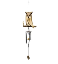 Ahşap Baykuş Metal Rüzgar Çanı  77 x 20 cm (Çok Renkli)