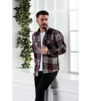 DORSS SLİMFİT ÇİFT CEPLİ EKOSELİ ERKEK ODUNCU GÖMLEK (Bordo)