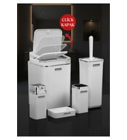Beyaz Kare Krom Kenarlıklı 5'li Banyo Seti