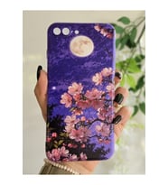 Iphone 7 Plus / 8 Plus Uyumlu Sanatsal Manzaralı Pembe Çiçekler Desenli Şeffaf Telefon Kılıfı