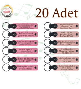 Pembe & Yavru Ağzı, 20’li Set, Kişiye Özel Yazılı Anahtarlık, Düğün Davetlilerine Değer Katan Anı