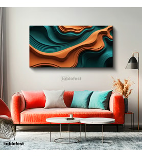 Yatay Panoramik Kanvas Tablo Soyut Dalgalar Dekoratif Tablo Ev Ofis Duvar Dekoru