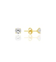 Gümüş zirkon taşlı,altın yaldızlı, yuvarlak kesim 5 mm tektaş küpe SGTL12746GOLD