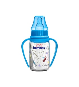 Bambino Cam Kulplu Biberon 125 Ml - Mavi Kuş (Renksiz)