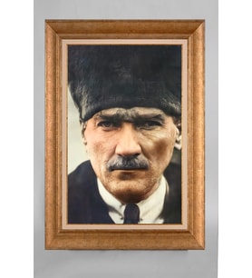 Altın Varaklı Çerçeveli Paspartulu Atatürk Tablo a120 (Gold)
