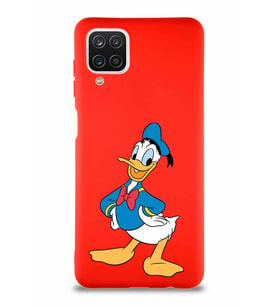 Samsung Galaxy A12 Soft Premier Kapak Donald Duck-C Tasarımlı Silikon Kılıf - Kırmızı (Şeffaf)
