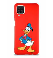 Samsung Galaxy A12 Soft Premier Kapak Donald Duck-C Tasarımlı Silikon Kılıf - Kırmızı (Şeffaf)