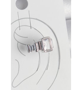 Pirinç Gümüş Renk Kare Zirkon Taşlı Kadın Kıkırdak Model Küpe - Tj-Bkp10560