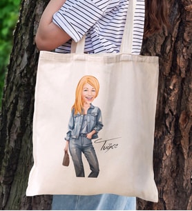 BK Gift Kişiye Özel Kadın Karikatürlü Kanvas Bez Plaj Çantası Baskılı Omuz Çantası-23, Alışveriş Çantası, Arkadaşa Hediye, Sevgiliye Hediye