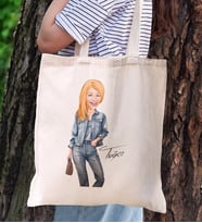 BK Gift Kişiye Özel Kadın Karikatürlü Kanvas Bez Plaj Çantası Baskılı Omuz Çantası-23, Alışveriş Çantası, Arkadaşa Hediye, Sevgiliye Hediye