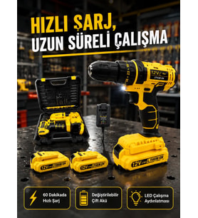 Ev ve Atölye İçin 12V Akülü Matkap Plastik Mandren ve Metal Şanzıman