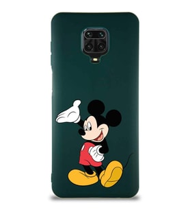 Xiaomi Redmi Note 9 Pro Soft Premier Kapak Mickey Mouse-C Tasarımlı Silikon Kılıf - Yeşil (Şeffaf)