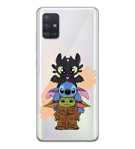 Samsung Galaxy A71 Uyumlu Sevimli Baby Yoda ve Stitch Desenli Şeffaf Telefon Kılıfı