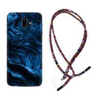 Samsung J6 Plus J7 Prime J7 Pro M20 Kılıf Boyun Asklı Rasta Silikon Blue MArble 1379