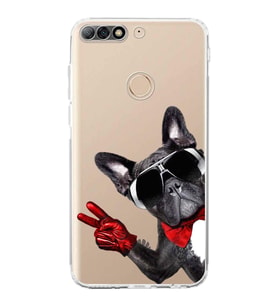 PrintiFy Huawei Y7 2018 ile Uyumlu Köpek 2 Kamera Korumalı Şeffaf Kılıf