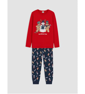 LCW Kids Kırmızı Yılbaşı Temalı Erkek Çocuk Pijama Takım
