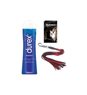 Durex Hisset Pürüzsüz Hazlar 50 ml Jel + Kırmızı Püsküllü Deri Kırbaç + Hediye