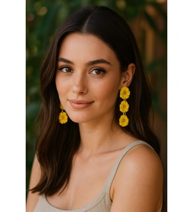 Yellow Love Sarı Sallantılı El Yapımı Çiçek Küpe - Zarif ve Sade