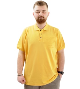 Mode XL Büyük Beden Erkek Polo Yaka T-Shirt Kabartma Baskılı U24326 Hardal