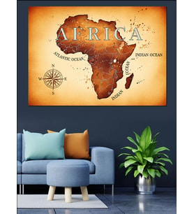 Afrika Haritası Desenli Sanat Dekoratif Kanvas - Mdf Ahşap Tablo