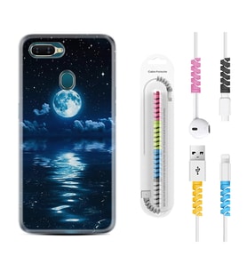 Oppo A5S A15 A16 A54 A55 A73 A74 Kılıf Kablo Koruma Spiral Silikon Night Moon 1133