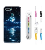 Oppo A5S A15 A16 A54 A55 A73 A74 Kılıf Kablo Koruma Spiral Silikon Night Moon 1133