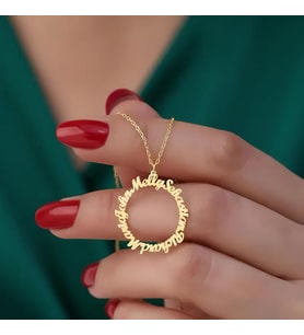 Kişiye Özel 925 Ayar Gümüş Zarif Halka Model Çoklu İsim Kolye (Gold)