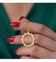 Kişiye Özel 925 Ayar Gümüş Zarif Halka Model Çoklu İsim Kolye (Gold)