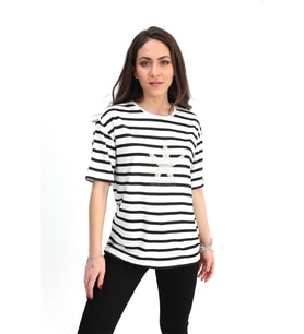 T-shirt Çizgili Deniz Yıldızı - Siyah