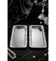 Jasper Nova Silver 2'li Paslanmaz Çelik Gümüş Çerçeve Kahve Sunum Tepsisi Baton 33x17 Cm