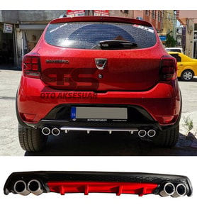 Dacia Sandero Difüzör Arka Tampon Eki 4 Egzoz Çıkışlı Kırmızı Lüx Tip